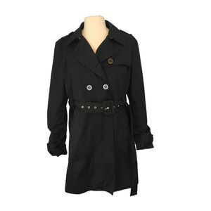 Kenneth Cole Reaction Womens Black Double Breasted Trench‎ Coat Rain Jacket XL